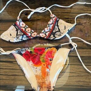 Clover Canyon Floral Bikini Set with Red and White Accents